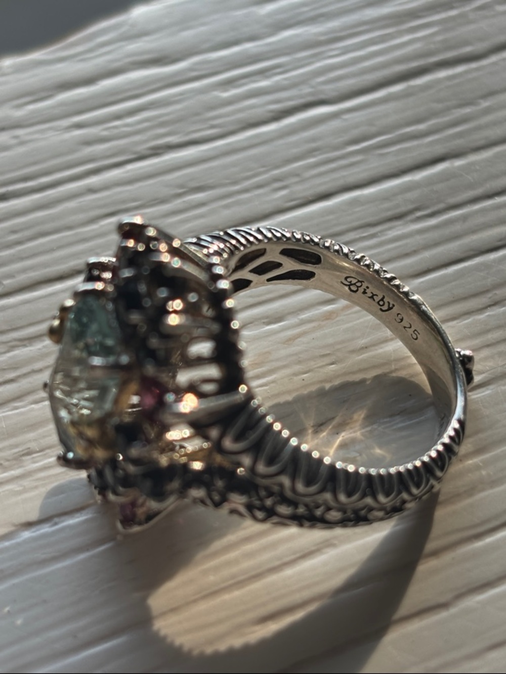 Barbara Bixby Sterling Silver and 18k Aquamarine and Garnet Cluster Ring - Picture 2 of 6